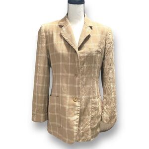 Casual Corner Women Wool Check Pattern 3-Button Notched Lapel Blazer Tan Size 10